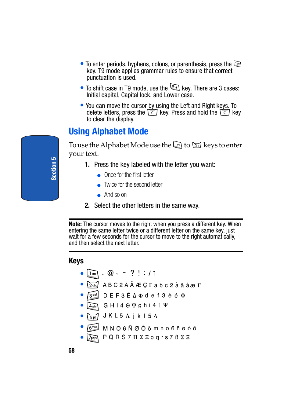Using alphabet mode | Samsung SEGD357MSACIN User Manual | Page 62 / 210
