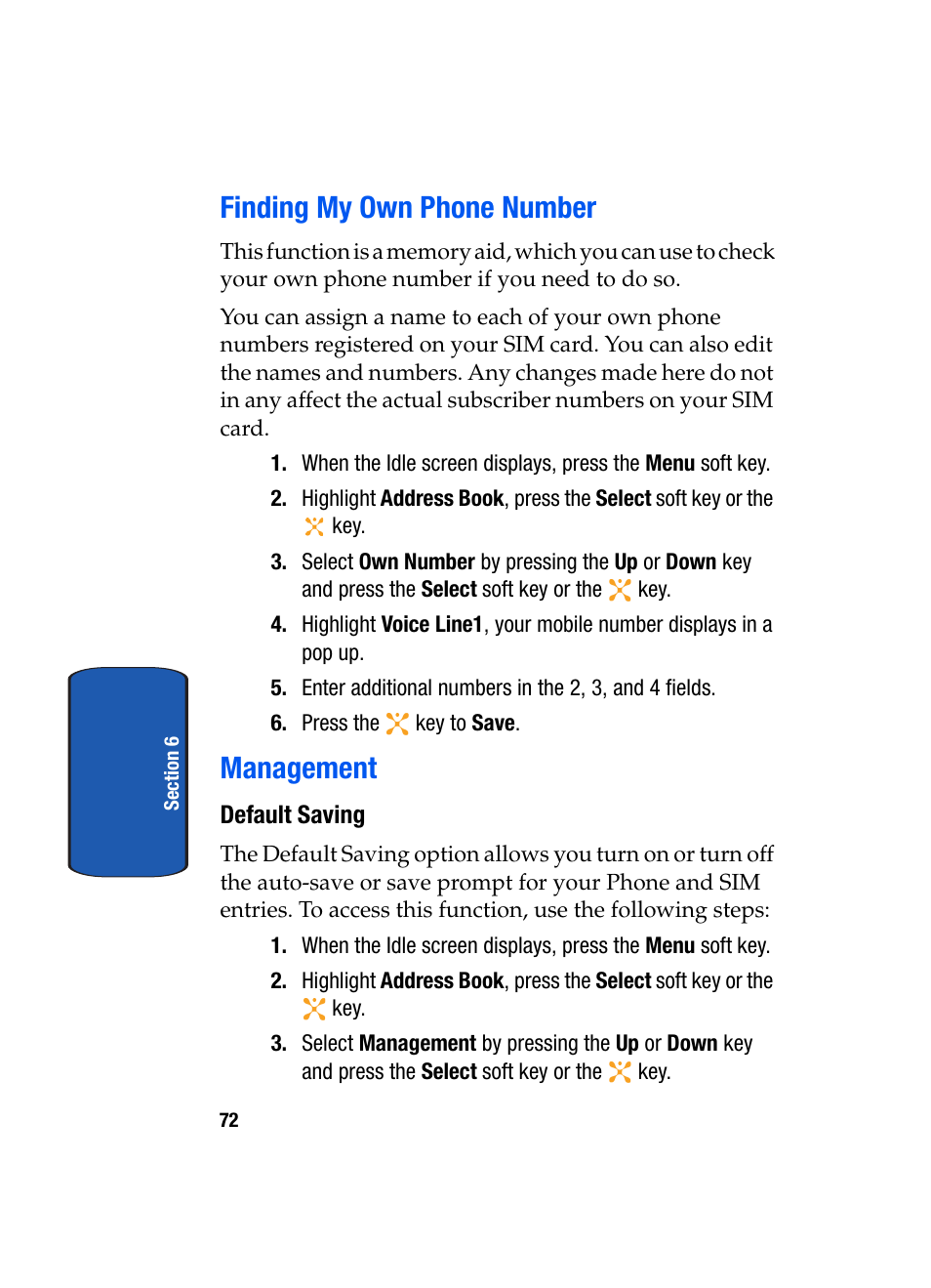 Finding my own phone number management, Finding my own phone number, Management | Samsung SEGD357MSACIN User Manual | Page 76 / 210