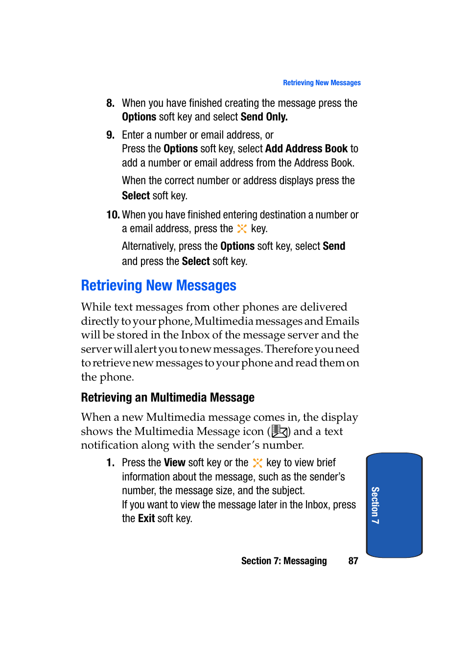 Retrieving new messages | Samsung SEGD357MSACIN User Manual | Page 91 / 210