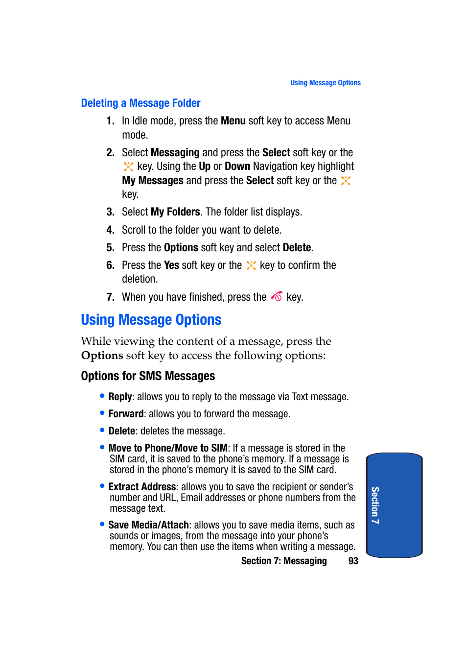 Using message options | Samsung SEGD357MSACIN User Manual | Page 97 / 210