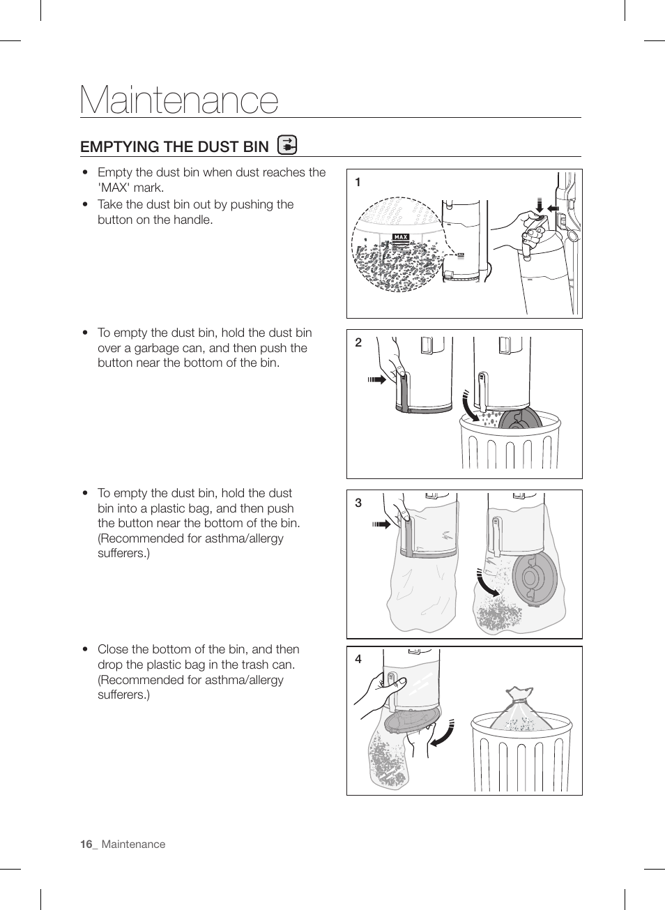 Maintenance | Samsung VU12F40SBBT-AA User Manual | Page 16 / 84