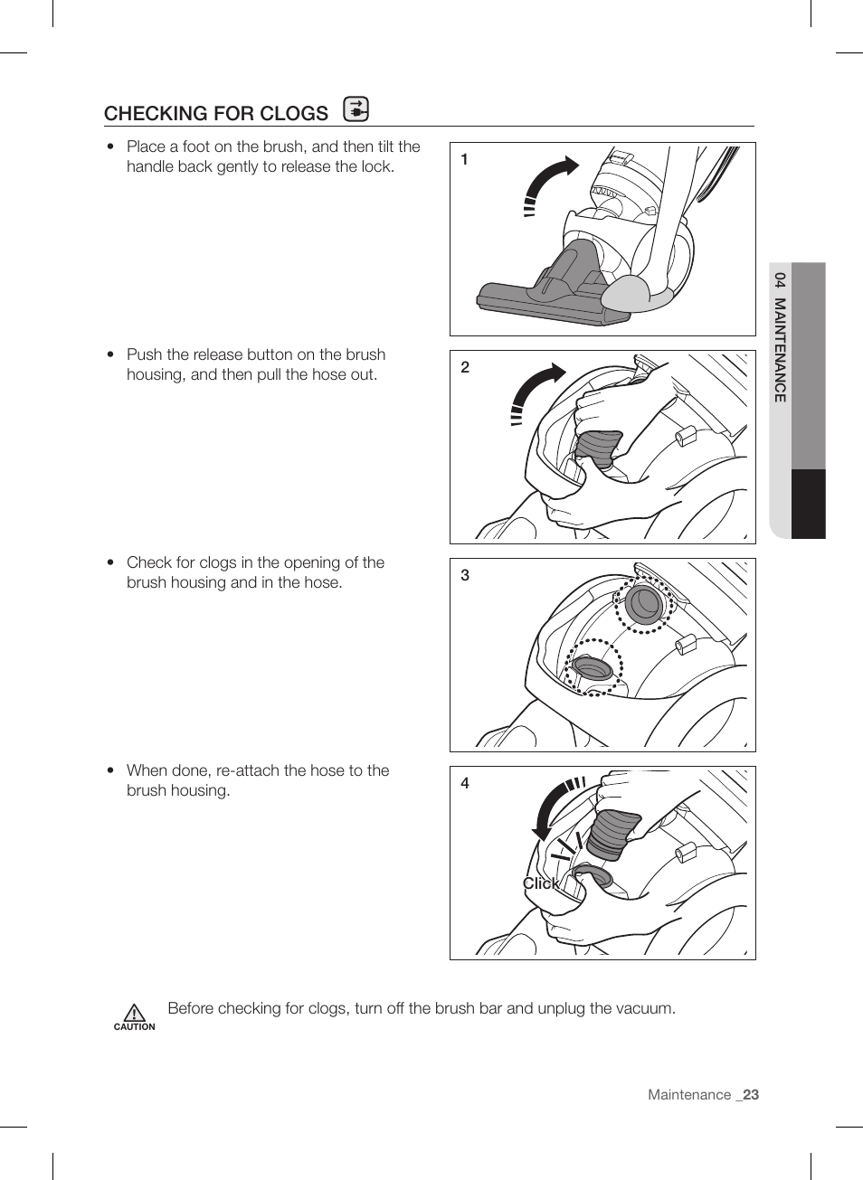 Checking for clogs | Samsung VU12F40SBBT-AA User Manual | Page 23 / 84