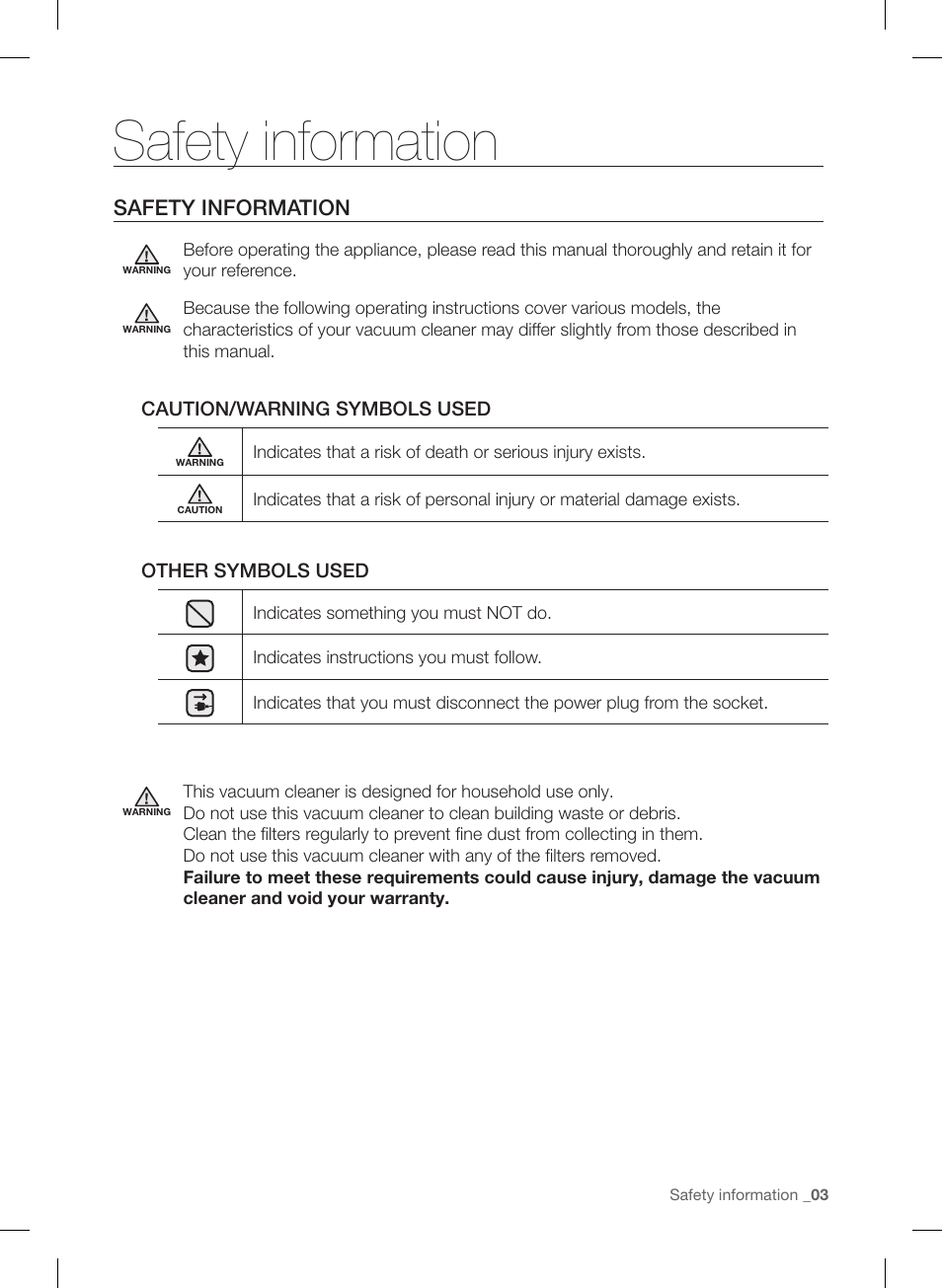 Safety information | Samsung VU12F40SBBT-AA User Manual | Page 3 / 84