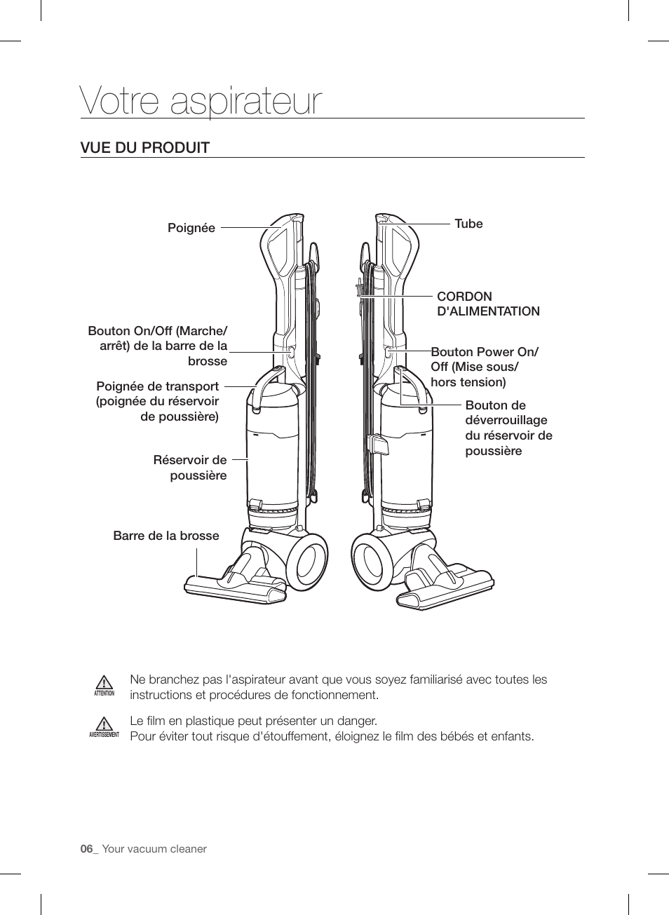Votre aspirateur | Samsung VU12F40SBBT-AA User Manual | Page 34 / 84