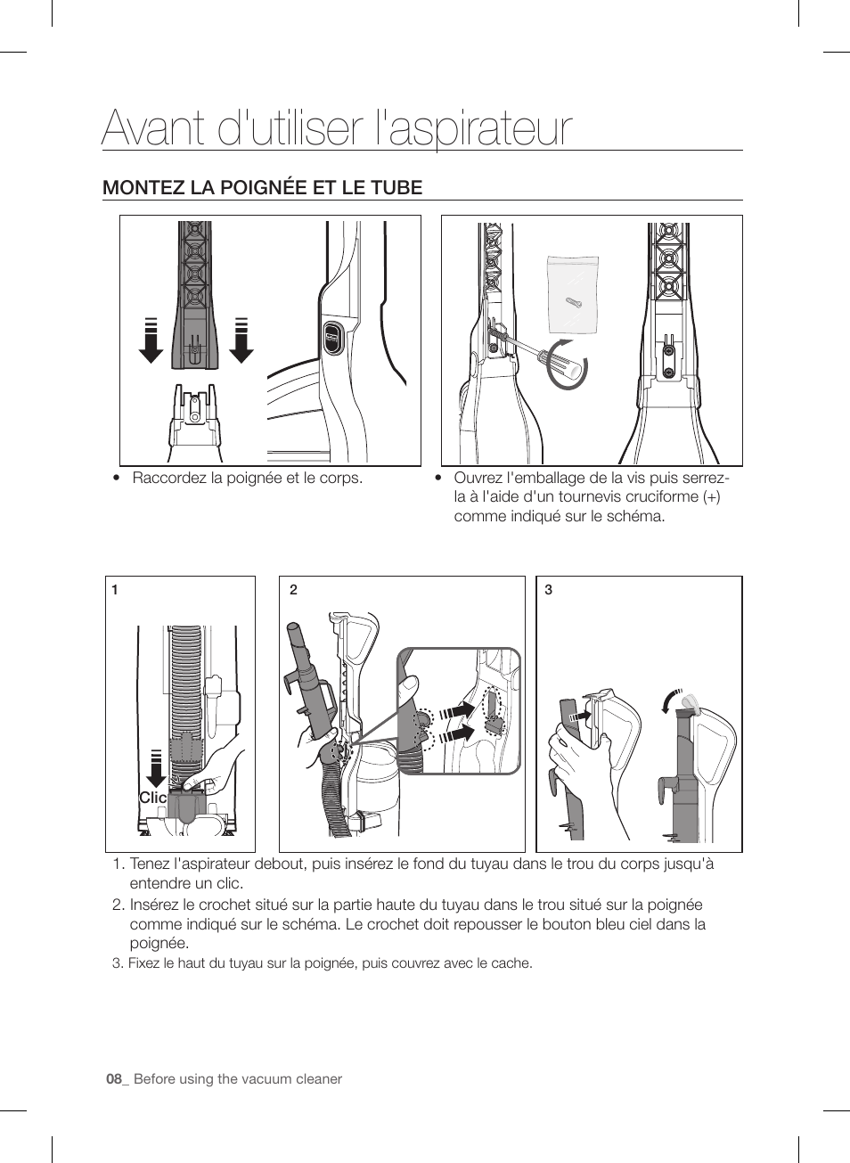 Avant d'utiliser l'aspirateur | Samsung VU12F40SBBT-AA User Manual | Page 36 / 84
