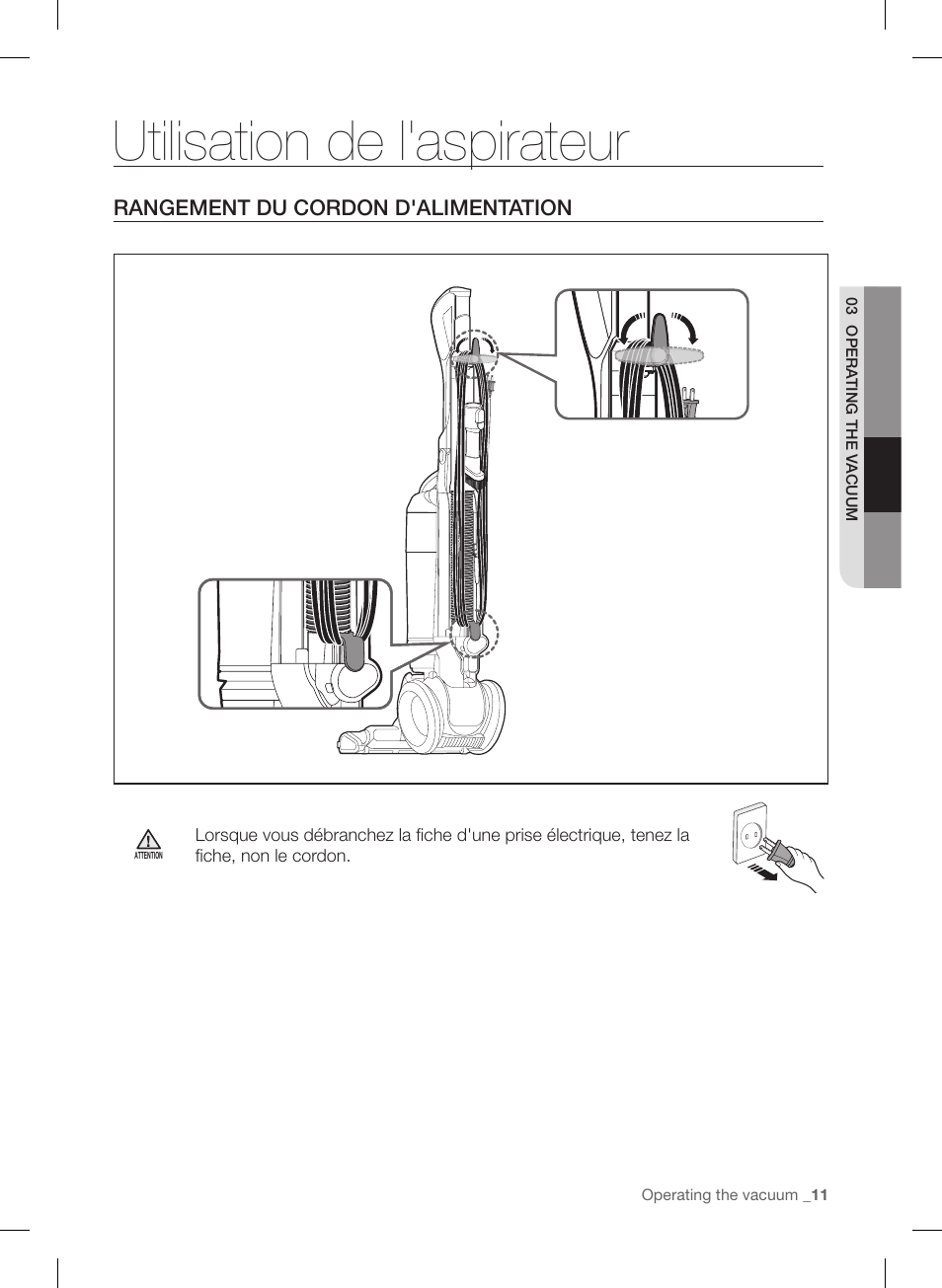 Utilisation de l'aspirateur | Samsung VU12F40SBBT-AA User Manual | Page 39 / 84