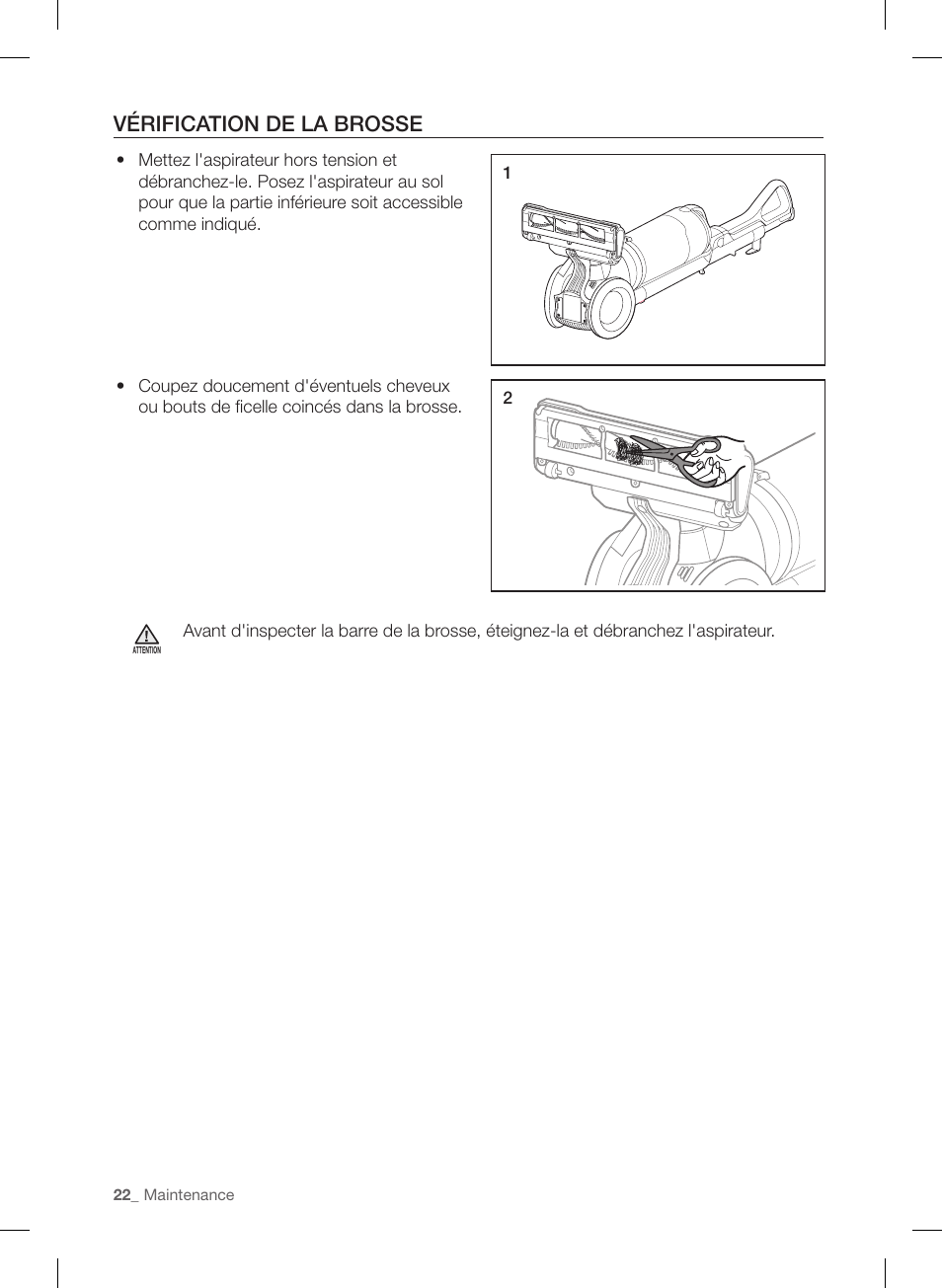 Vérification de la brosse | Samsung VU12F40SBBT-AA User Manual | Page 50 / 84