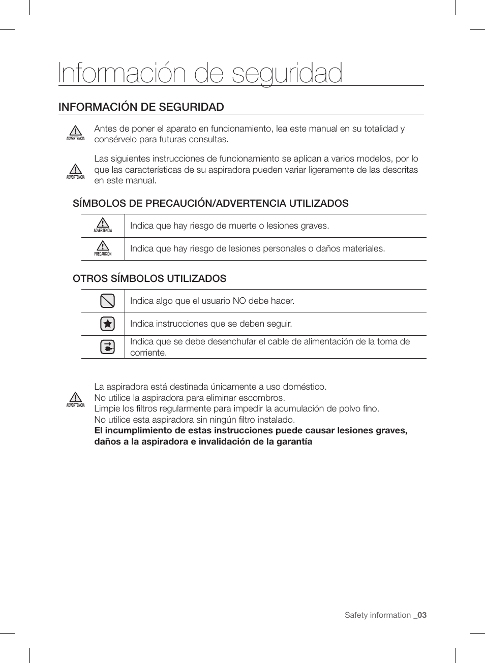 Información de seguridad | Samsung VU12F40SBBT-AA User Manual | Page 59 / 84