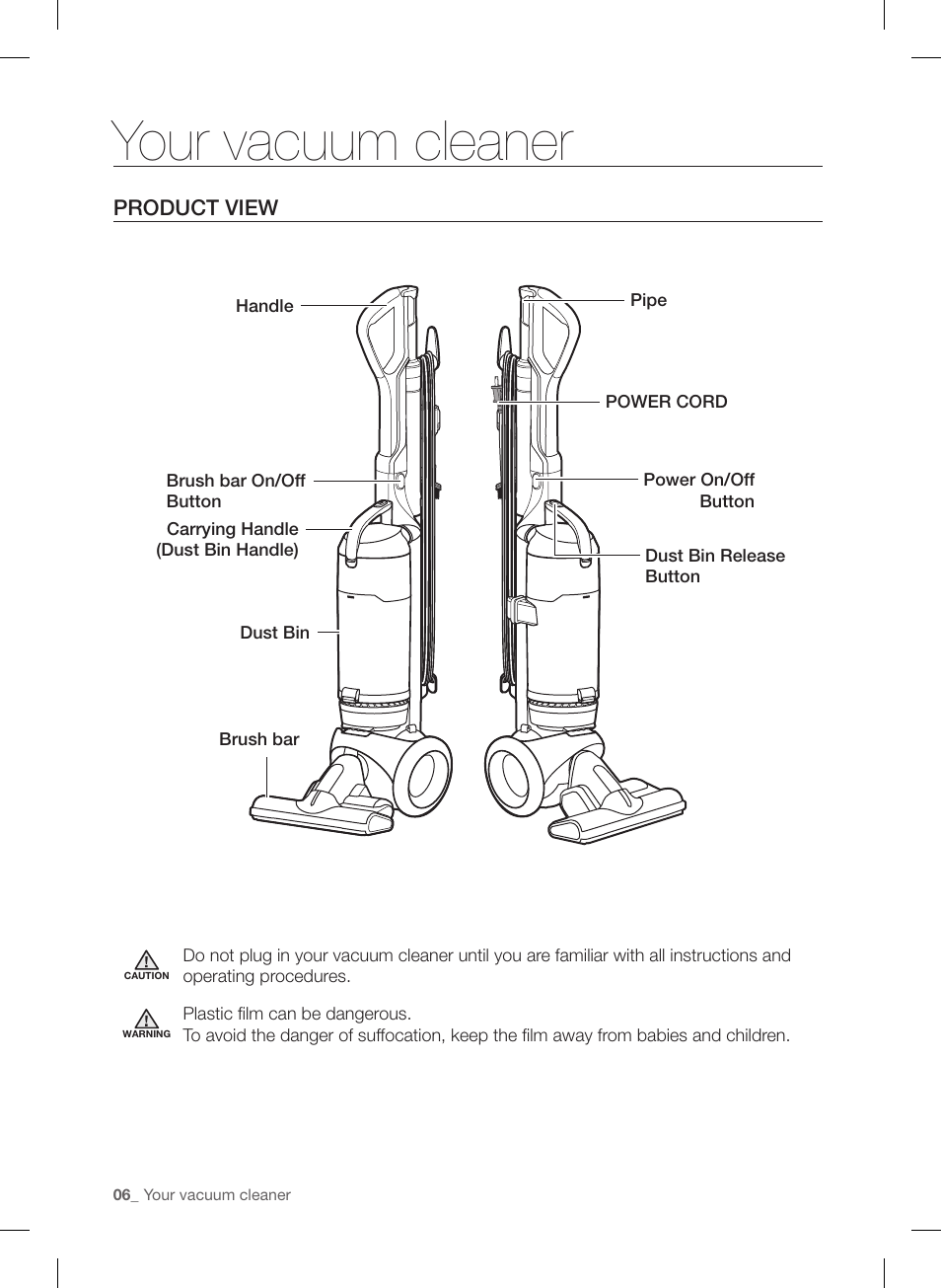 Your vacuum cleaner | Samsung VU12F40SBBT-AA User Manual | Page 6 / 84