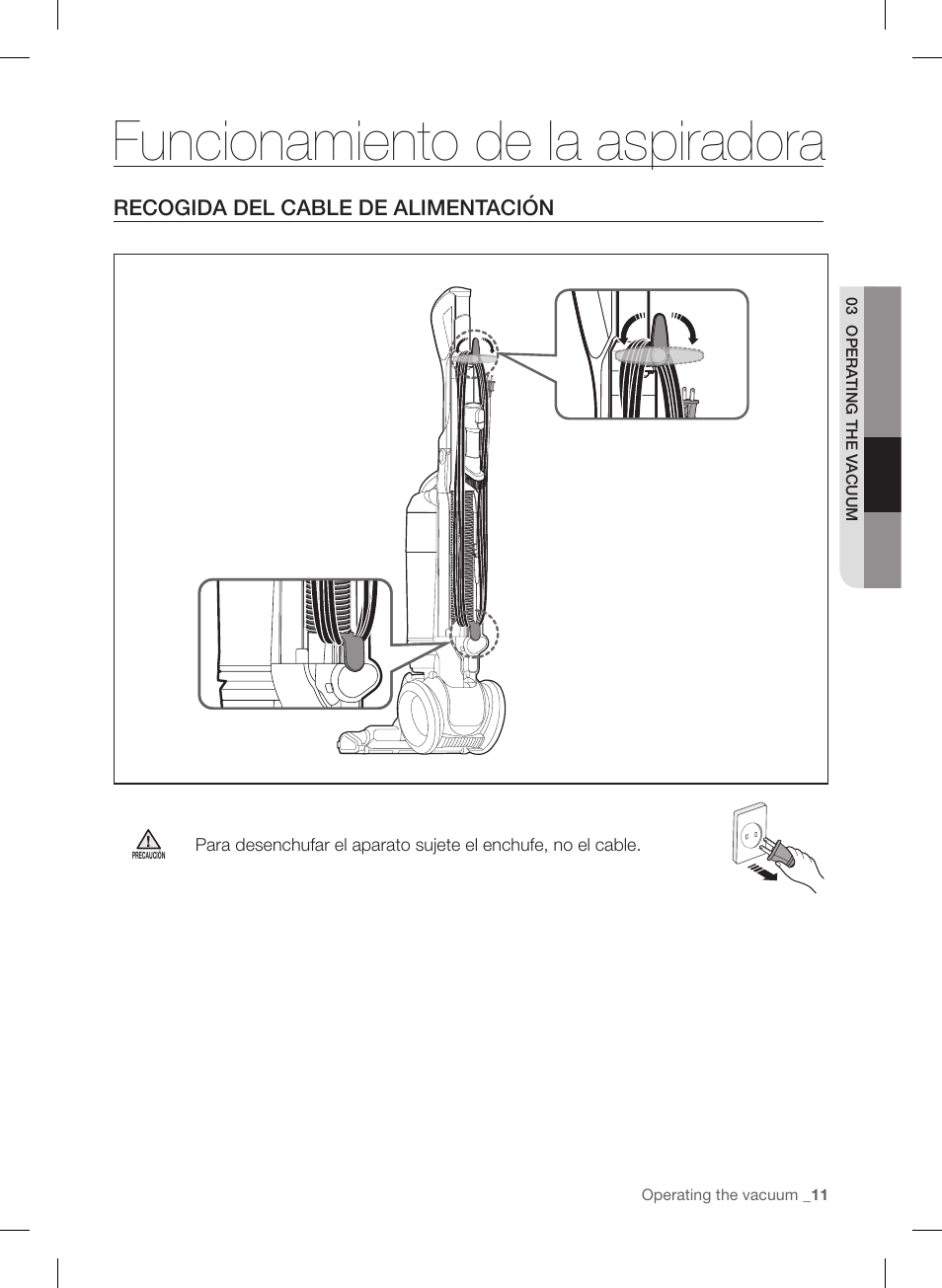 Funcionamiento de la aspiradora | Samsung VU12F40SBBT-AA User Manual | Page 67 / 84