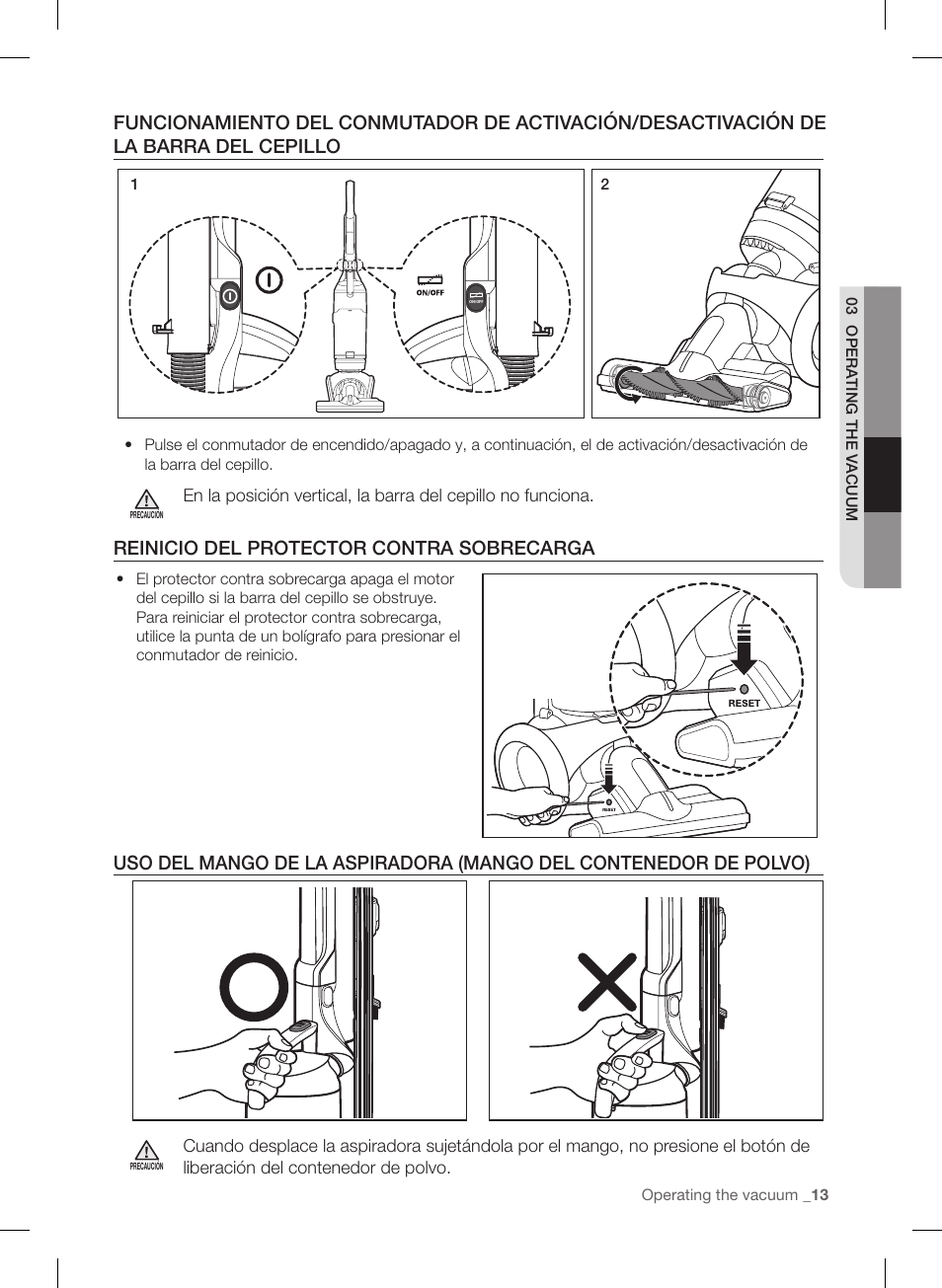 Reinicio del protector contra sobrecarga | Samsung VU12F40SBBT-AA User Manual | Page 69 / 84