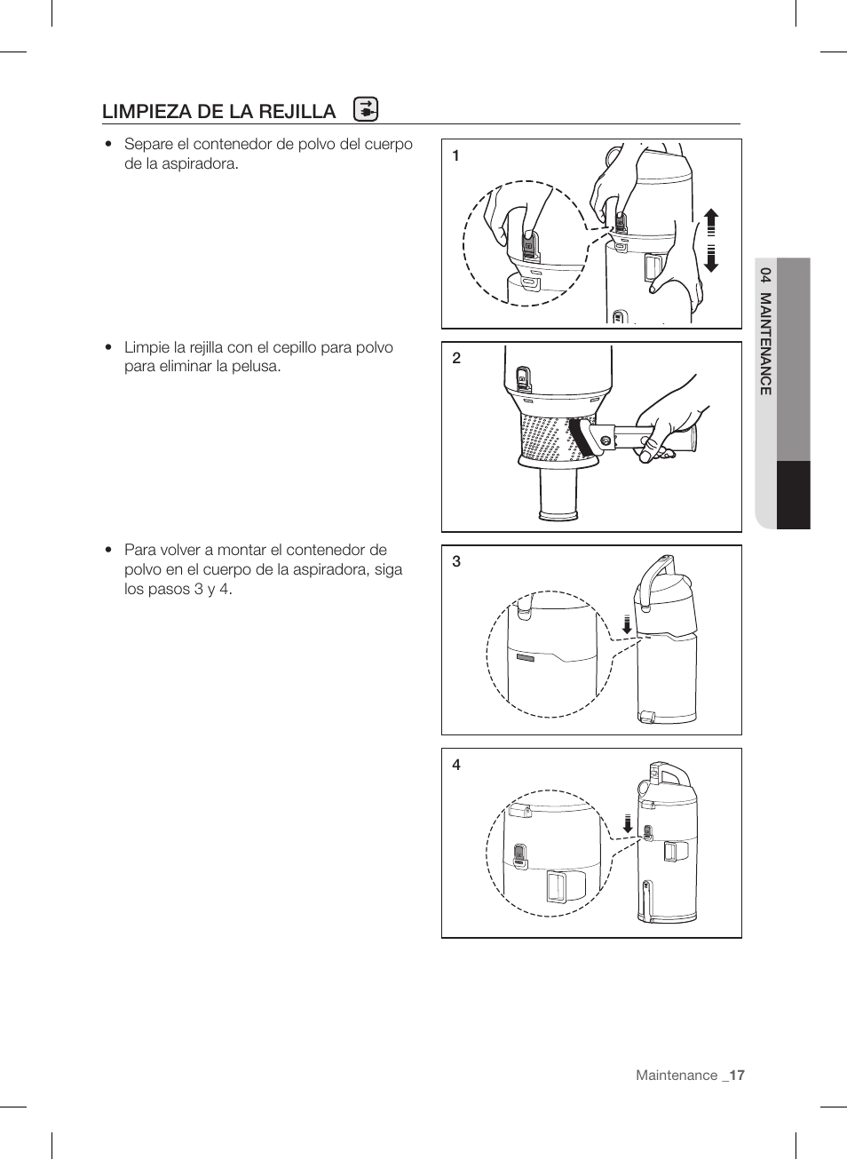 Limpieza de la rejilla | Samsung VU12F40SBBT-AA User Manual | Page 73 / 84
