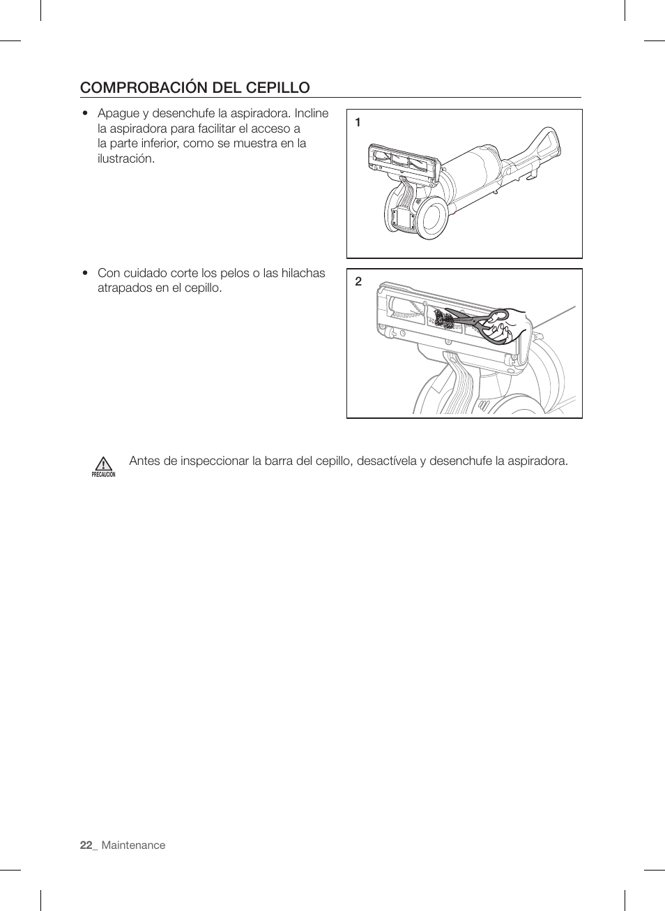 Comprobación del cepillo | Samsung VU12F40SBBT-AA User Manual | Page 78 / 84