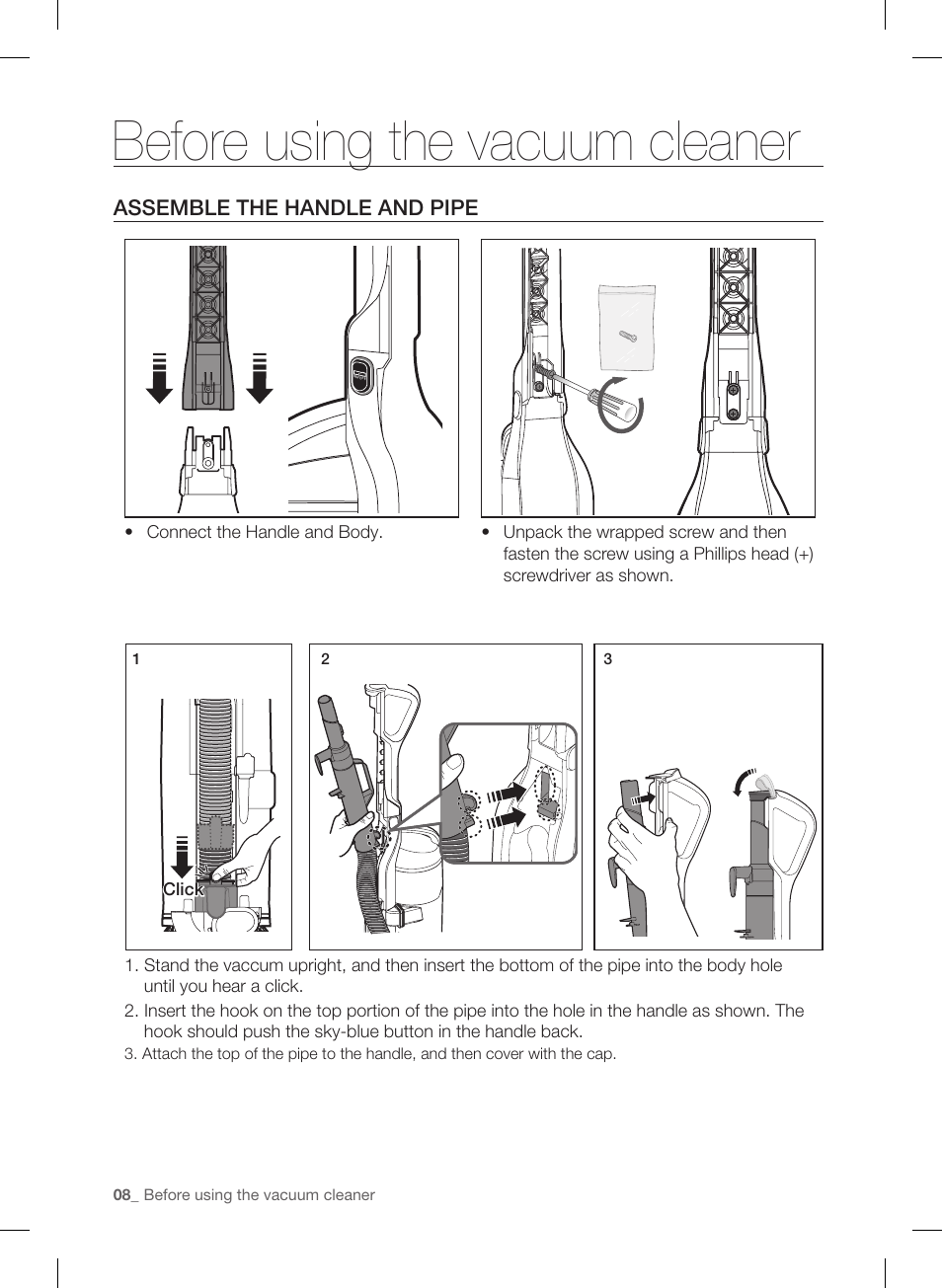 Before using the vacuum cleaner | Samsung VU12F40SBBT-AA User Manual | Page 8 / 84