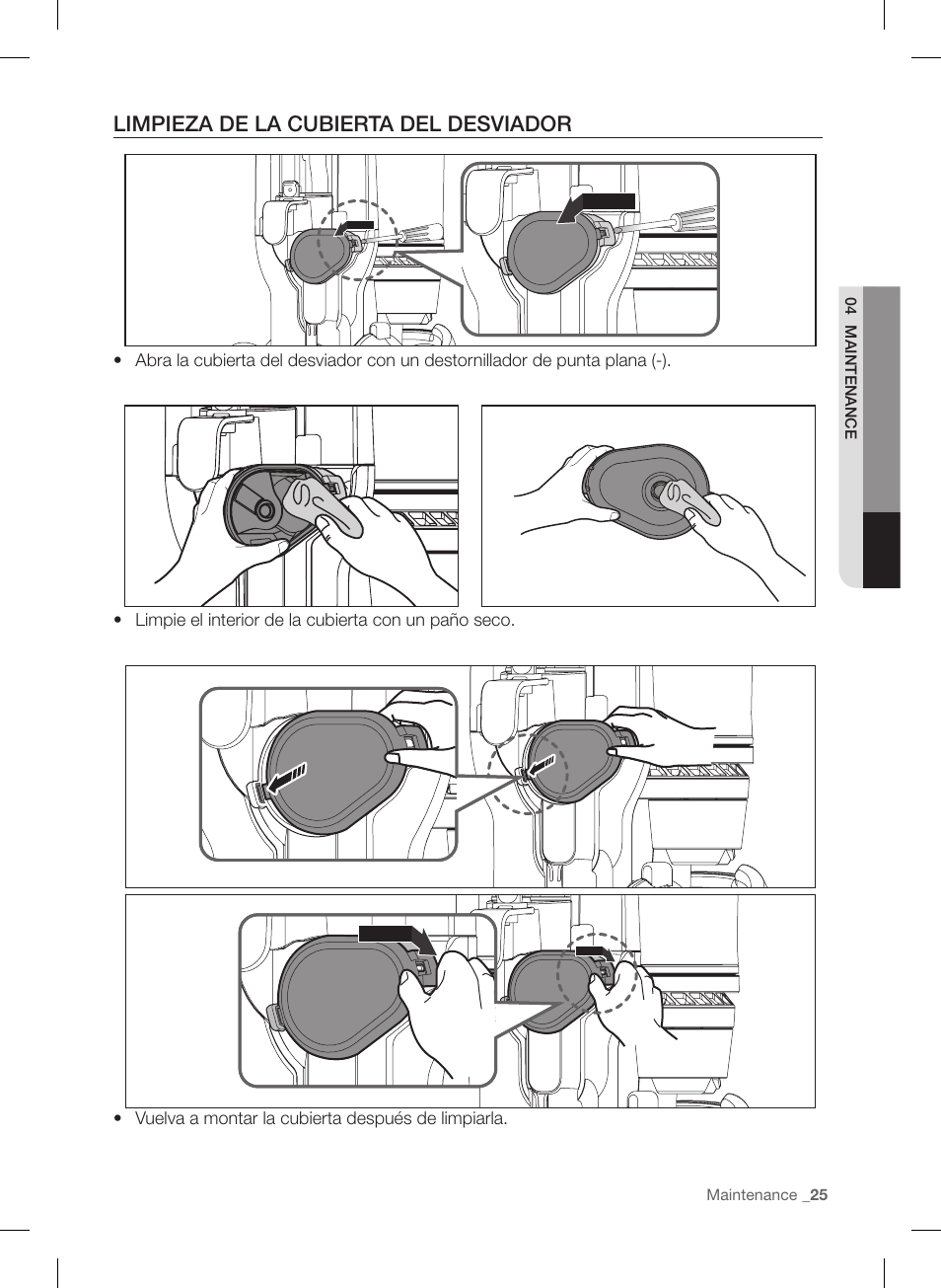 Limpieza de la cubierta del desviador | Samsung VU12F40SBBT-AA User Manual | Page 81 / 84