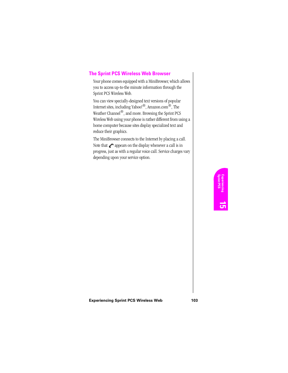 The sprint pcs wireless web browser | Samsung SPH-N300NS-XAR User Manual | Page 103 / 163