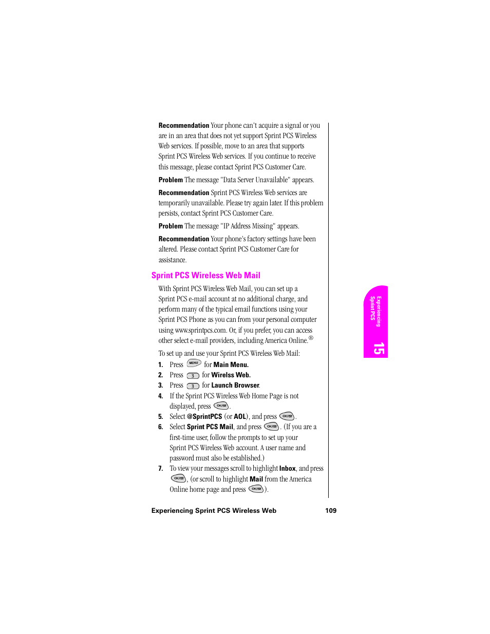 Sprint pcs wireless web mail | Samsung SPH-N300NS-XAR User Manual | Page 109 / 163