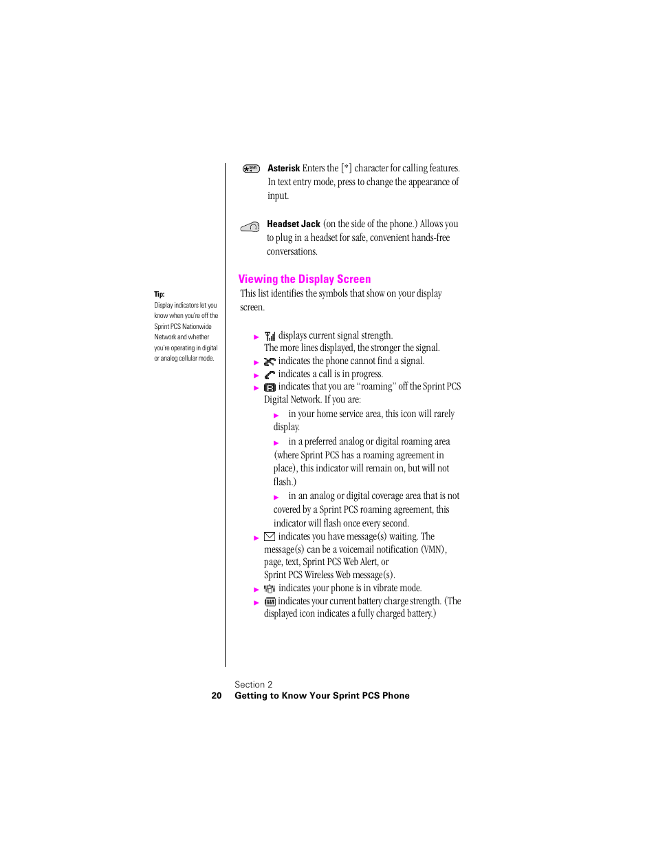 Viewing the display screen | Samsung SPH-N300NS-XAR User Manual | Page 20 / 163