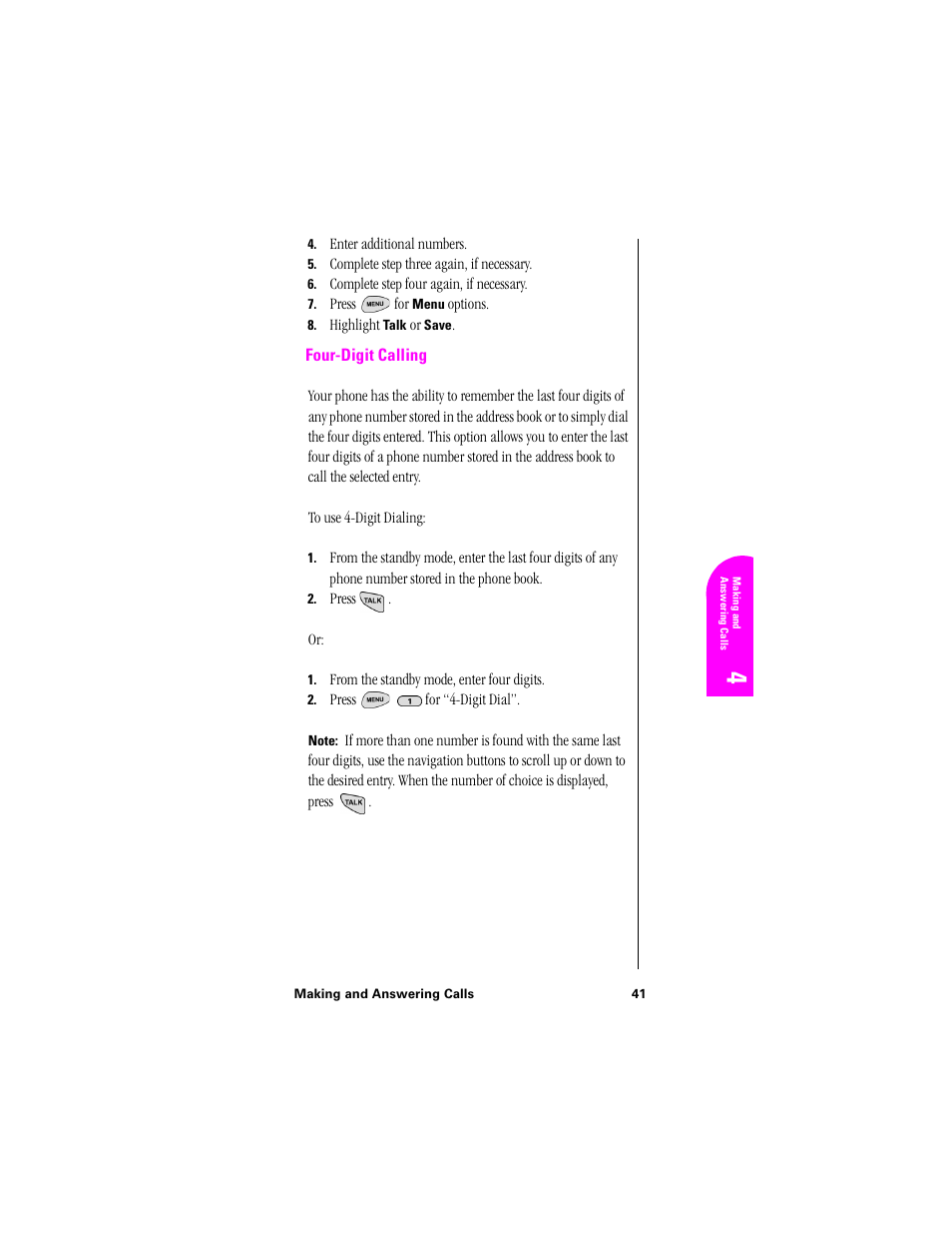 Four-digit calling | Samsung SPH-N300NS-XAR User Manual | Page 41 / 163