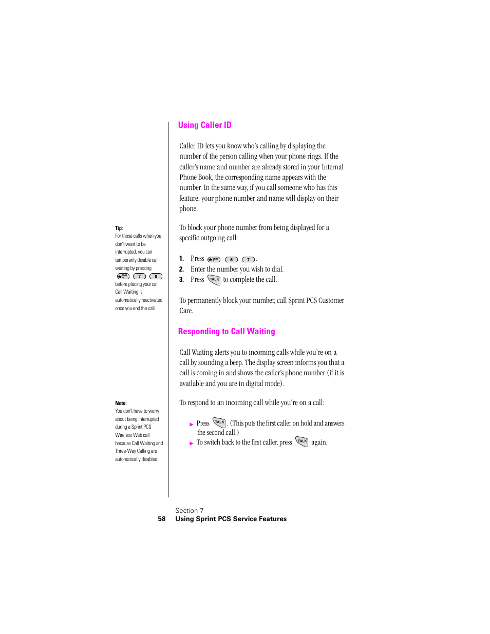 Using caller id, Responding to call waiting, Using caller id responding to call waiting | Press, Enter the number you wish to dial | Samsung SPH-N300NS-XAR User Manual | Page 58 / 163