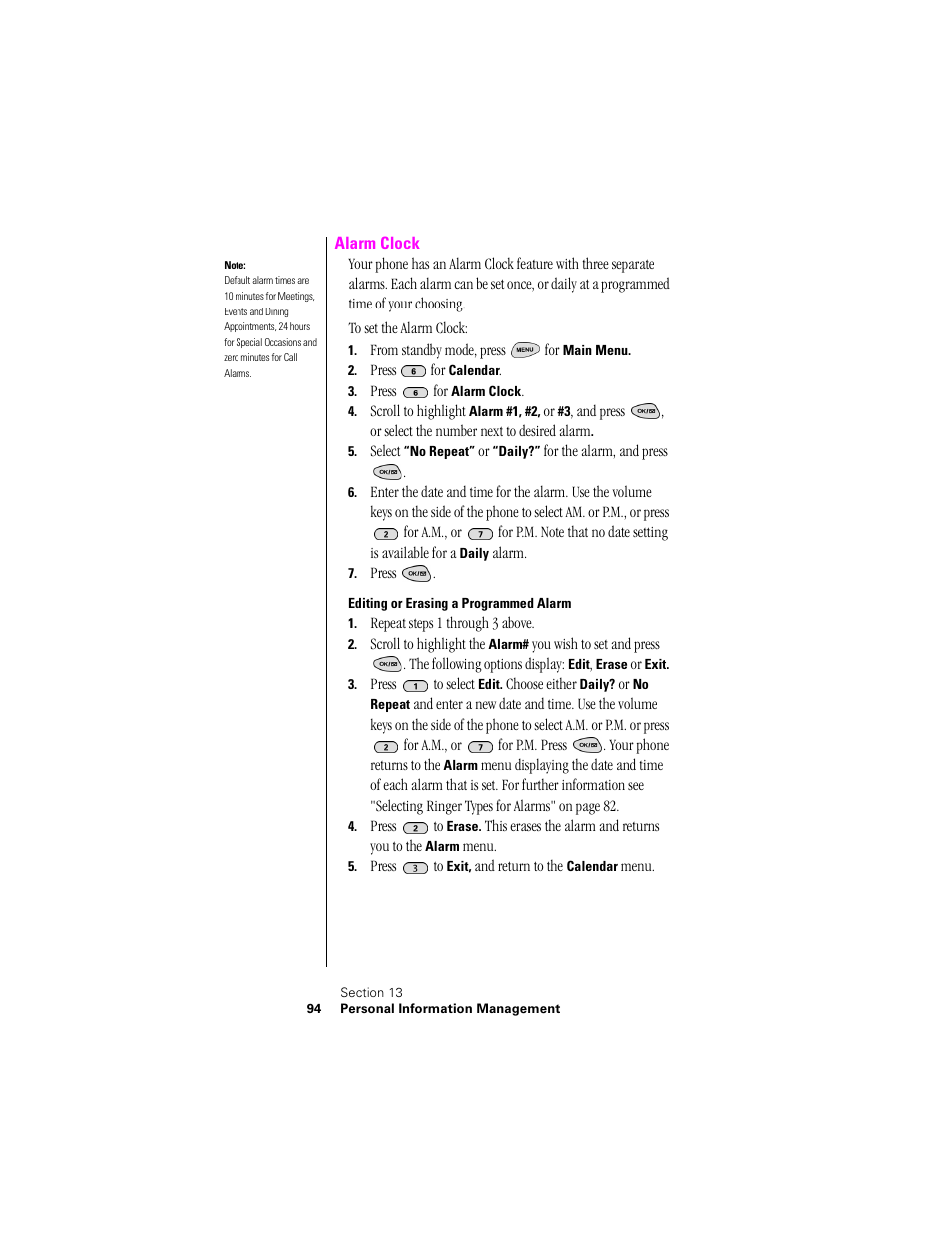 Alarm clock, Editing or erasing a programmed alarm | Samsung SPH-N300NS-XAR User Manual | Page 94 / 163