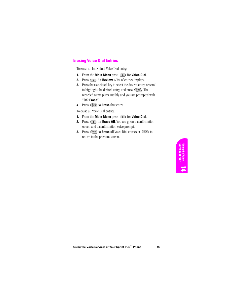 Erasing voice dial entries | Samsung SPH-N300NS-XAR User Manual | Page 99 / 163