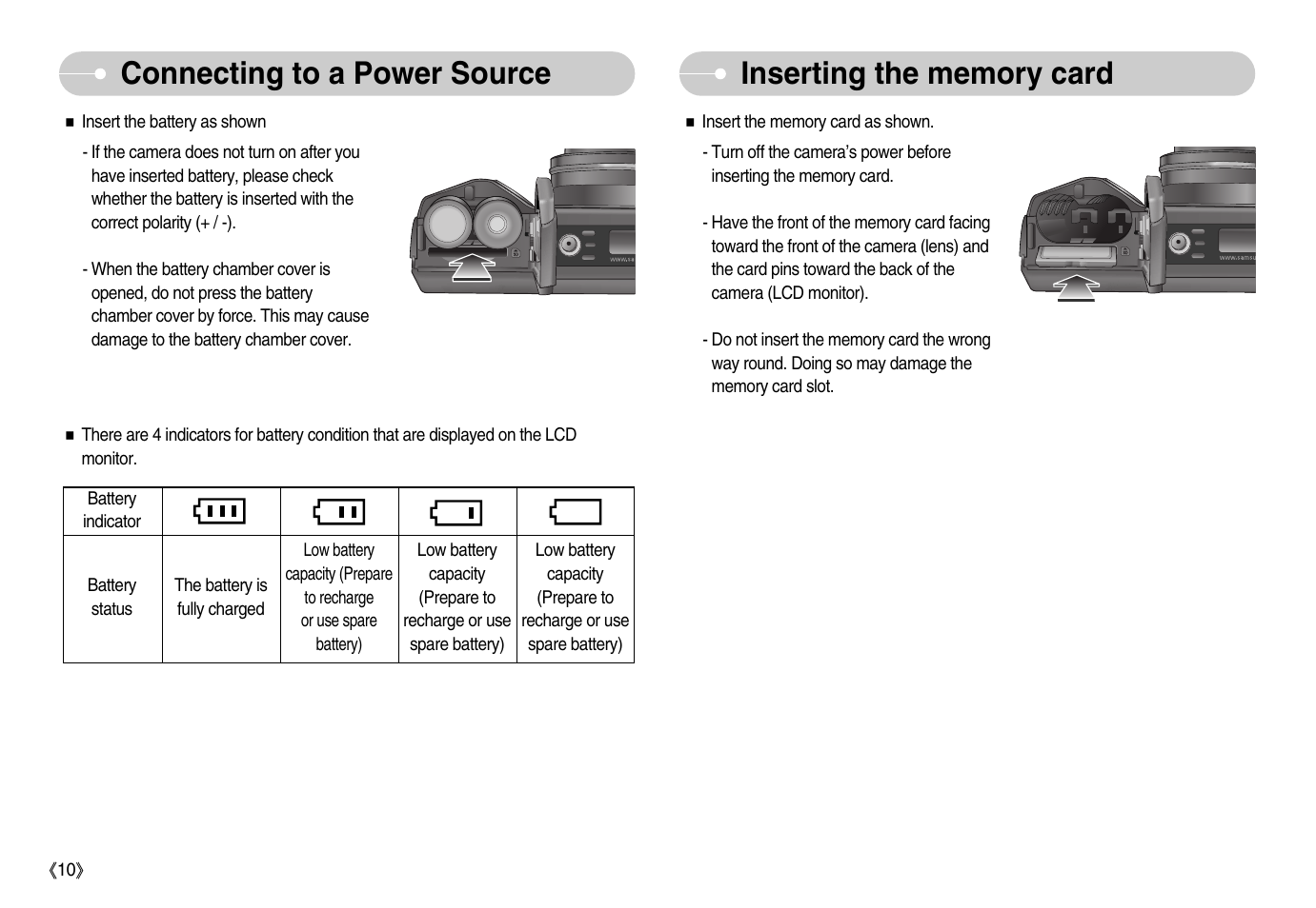 Connecting to a power source | Samsung EC-S1050BDA-AS User Manual | Page 11 / 102