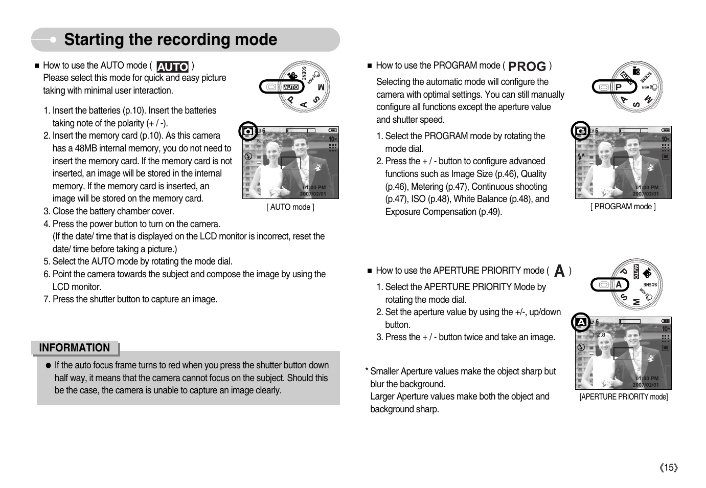 Starting the recording mode | Samsung EC-S1050BDA-AS User Manual | Page 16 / 102