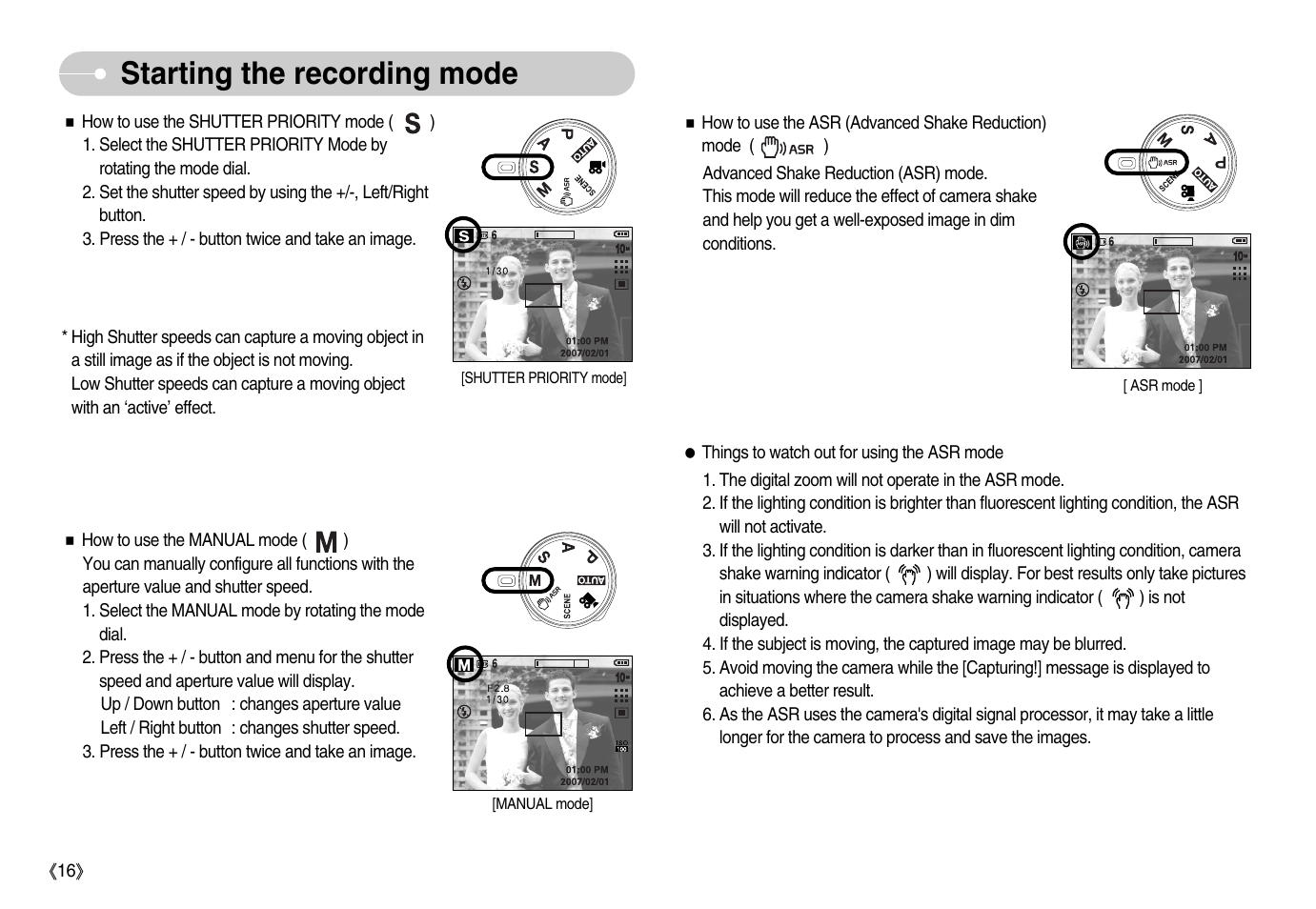 Starting the recording mode | Samsung EC-S1050BDA-AS User Manual | Page 17 / 102