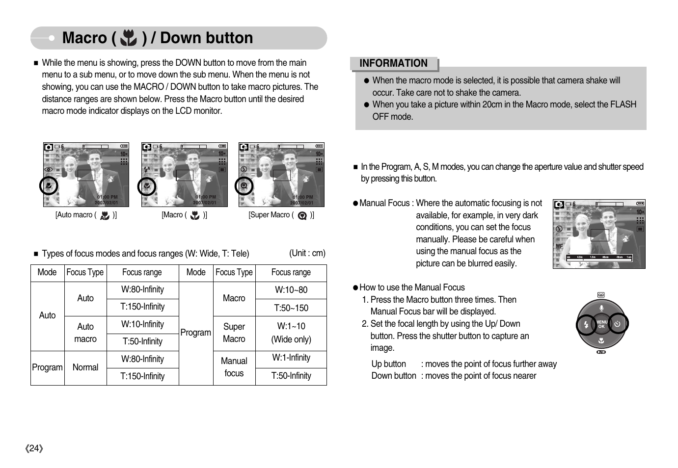 Macro ( ) / down button | Samsung EC-S1050BDA-AS User Manual | Page 25 / 102