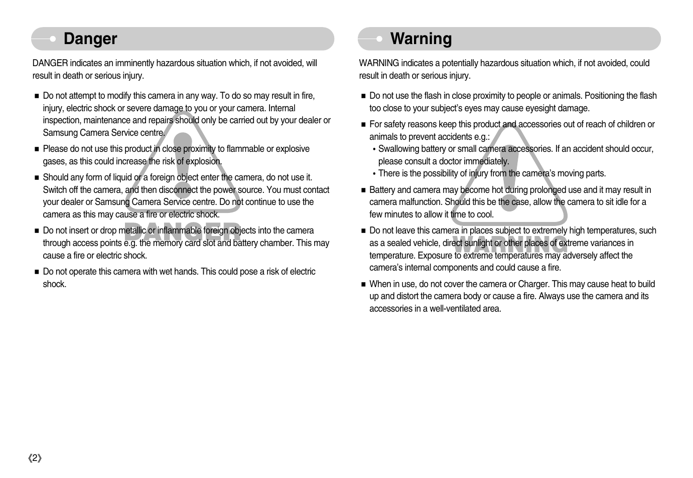 Danger warning | Samsung EC-S1050BDA-AS User Manual | Page 3 / 102