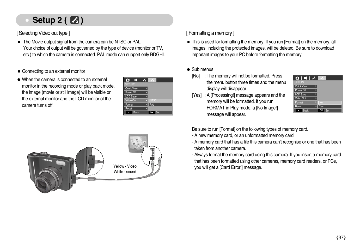Setup 2 ( ), Selecting video out type | Samsung EC-S1050BDA-AS User Manual | Page 38 / 102
