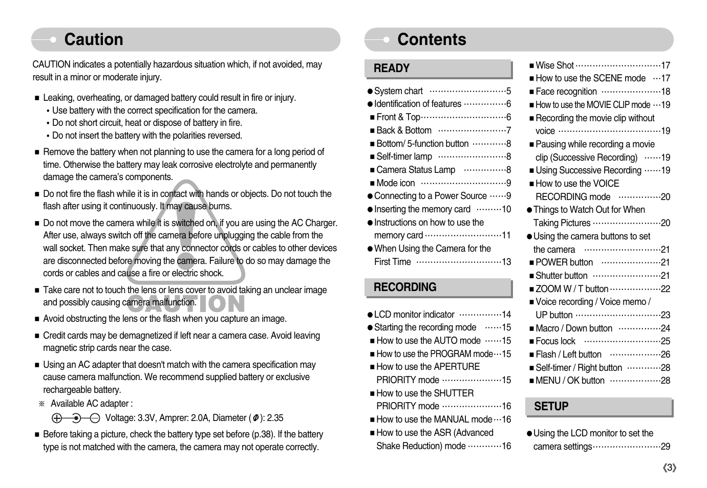 Caution contents | Samsung EC-S1050BDA-AS User Manual | Page 4 / 102