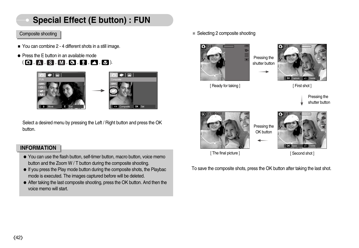 Special effect (e button) : fun, Information | Samsung EC-S1050BDA-AS User Manual | Page 43 / 102
