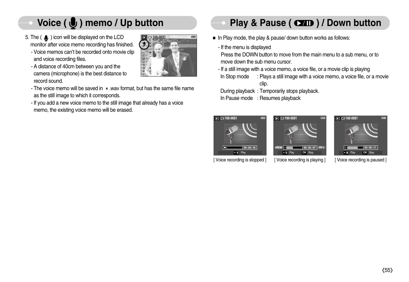 Play & pause ( ) / down button | Samsung EC-S1050BDA-AS User Manual | Page 56 / 102
