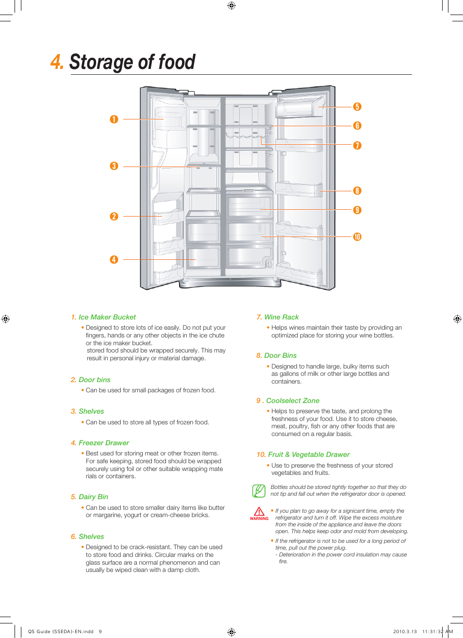 Storage of food | Samsung RS267TDWP-XAA User Manual | Page 9 / 10