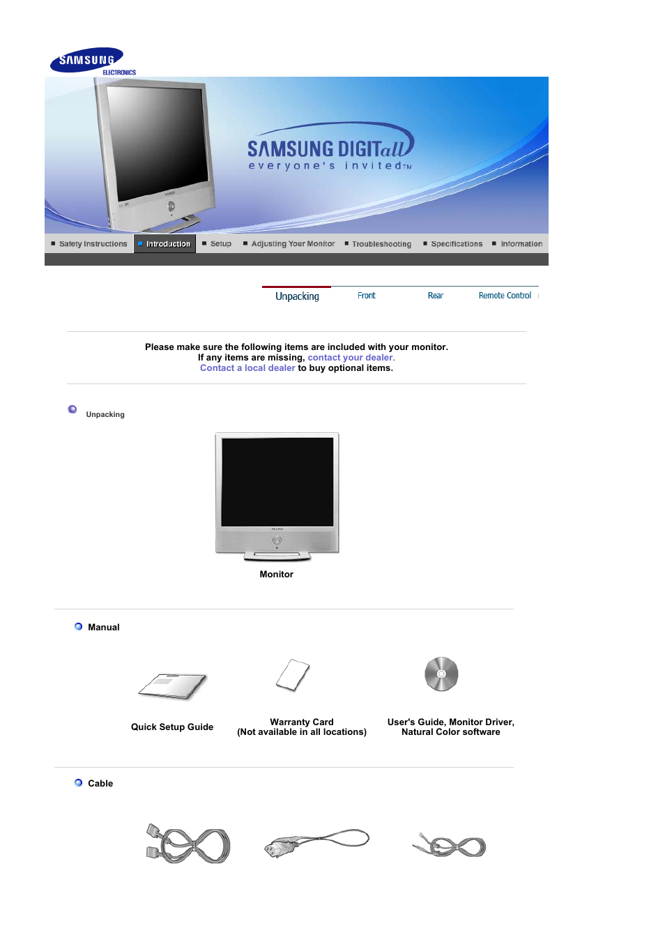 Introduction, Unpacking | Samsung LS19RTUSSZ-XAZ User Manual | Page 10 / 56