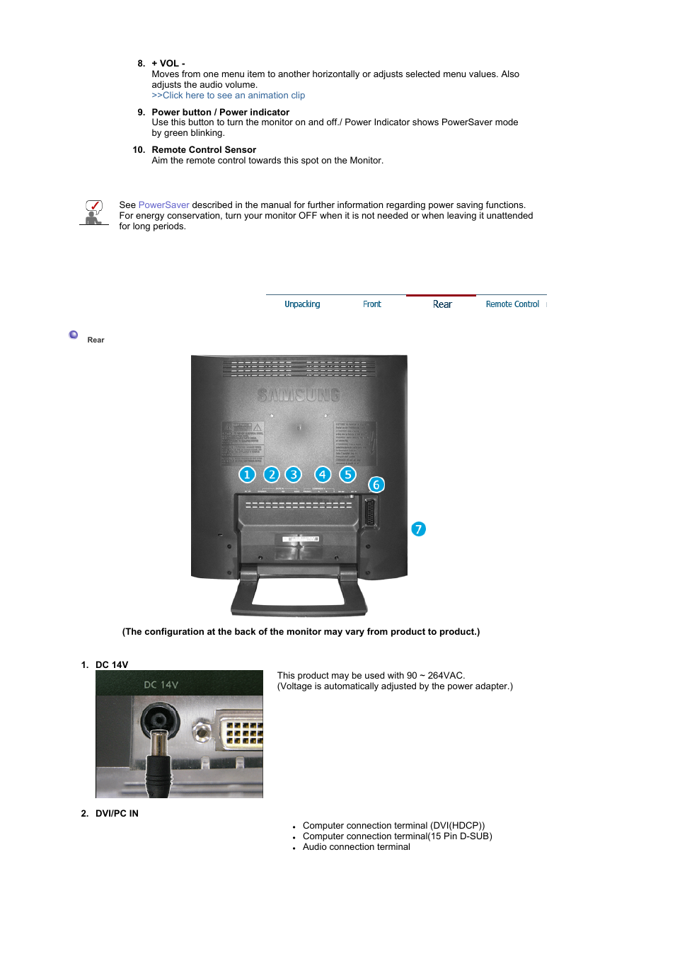 Rear | Samsung LS19RTUSSZ-XAZ User Manual | Page 13 / 56