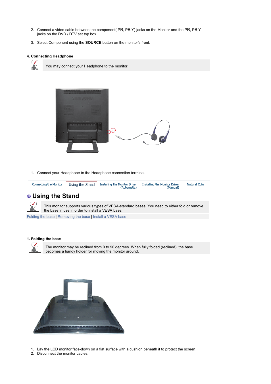 Using the stand | Samsung LS19RTUSSZ-XAZ User Manual | Page 22 / 56