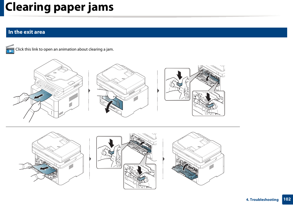 Clearing paper jams | Samsung SL-M2875FD-XAA User Manual | Page 102 / 324