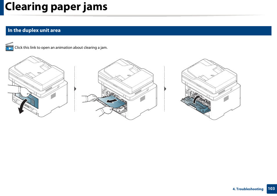 Clearing paper jams | Samsung SL-M2875FD-XAA User Manual | Page 103 / 324