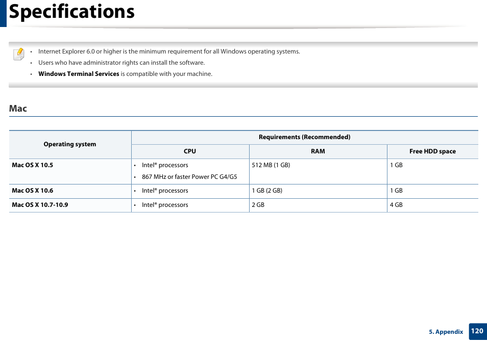 Specifications | Samsung SL-M2875FD-XAA User Manual | Page 120 / 324
