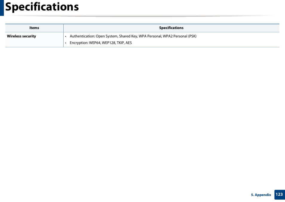 Specifications | Samsung SL-M2875FD-XAA User Manual | Page 123 / 324