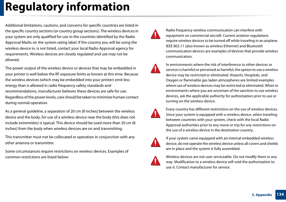 Regulatory information | Samsung SL-M2875FD-XAA User Manual | Page 134 / 324