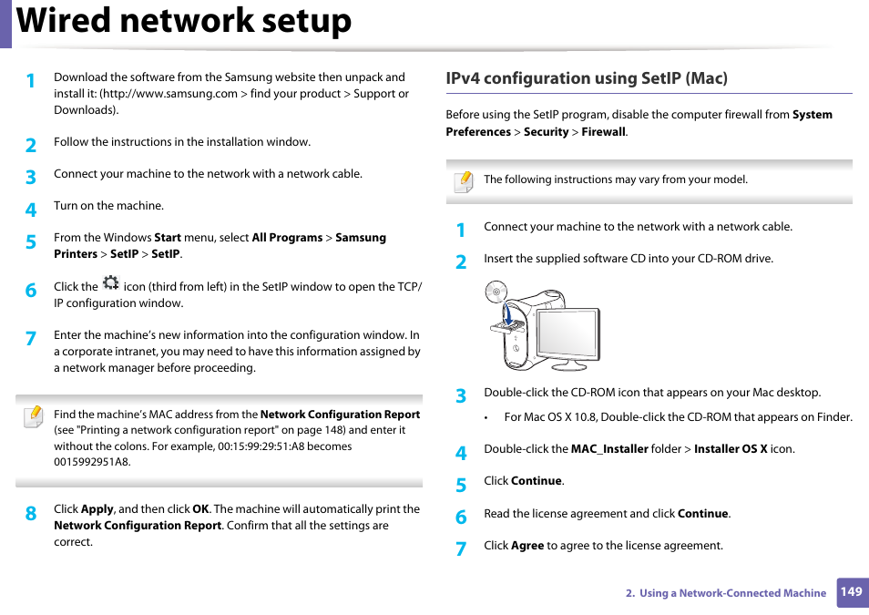 Wired network setup | Samsung SL-M2875FD-XAA User Manual | Page 149 / 324