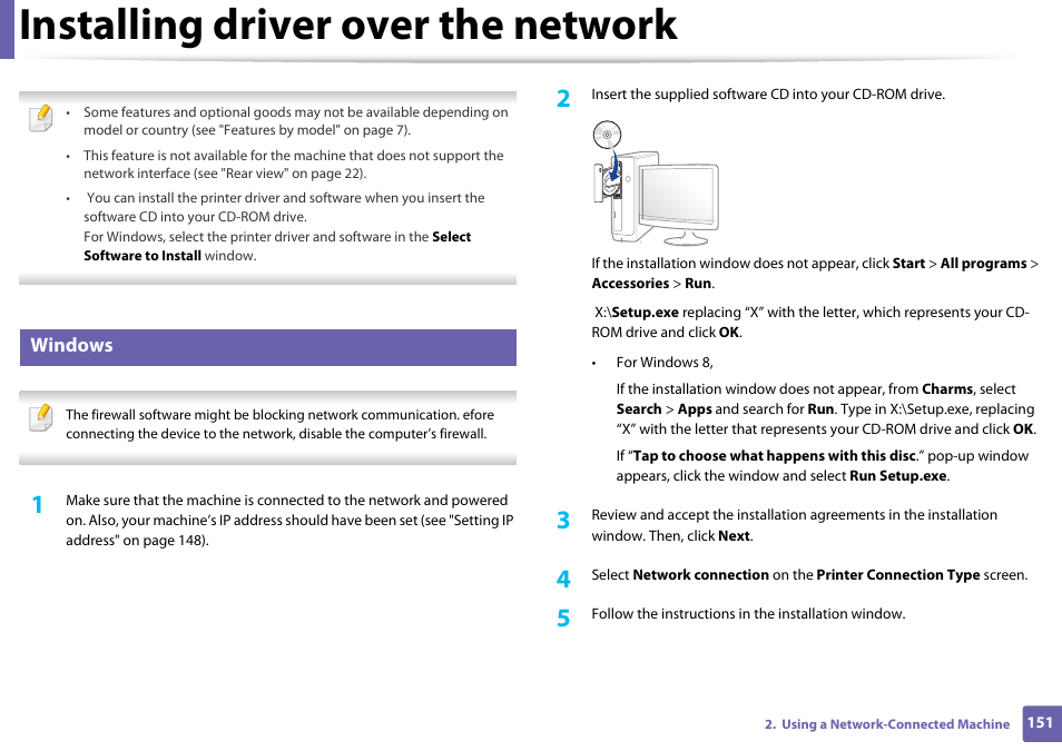 Installing driver over the network, Windows | Samsung SL-M2875FD-XAA User Manual | Page 151 / 324