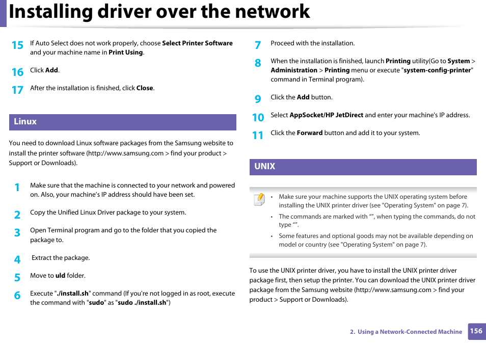 Installing driver over the network | Samsung SL-M2875FD-XAA User Manual | Page 156 / 324