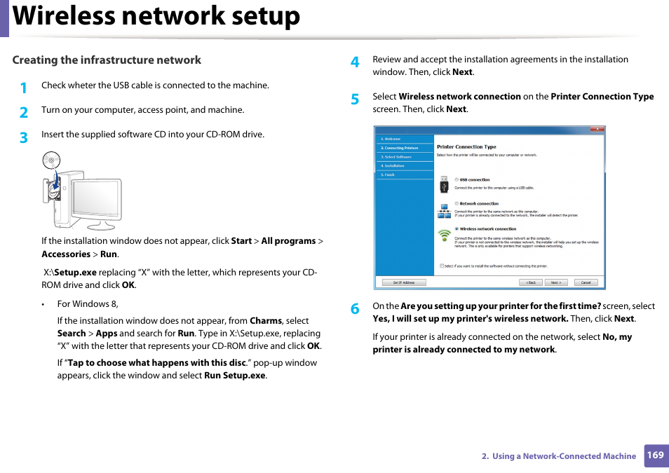 Wireless network setup | Samsung SL-M2875FD-XAA User Manual | Page 169 / 324
