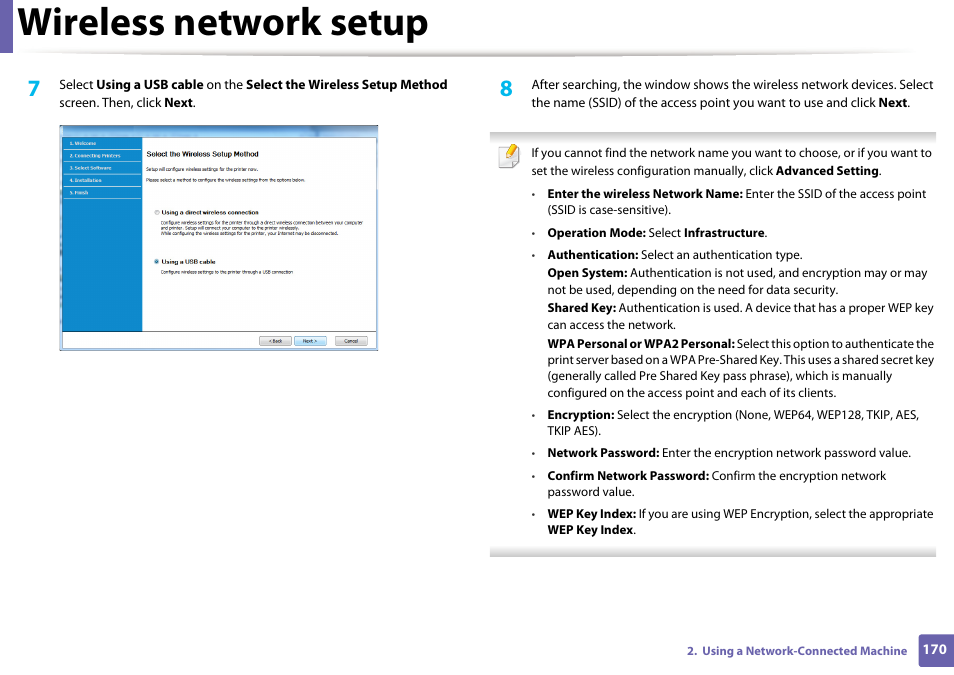 Wireless network setup | Samsung SL-M2875FD-XAA User Manual | Page 170 / 324