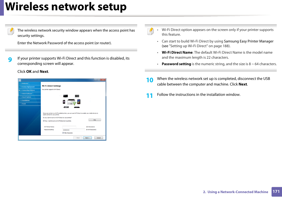 Wireless network setup | Samsung SL-M2875FD-XAA User Manual | Page 171 / 324